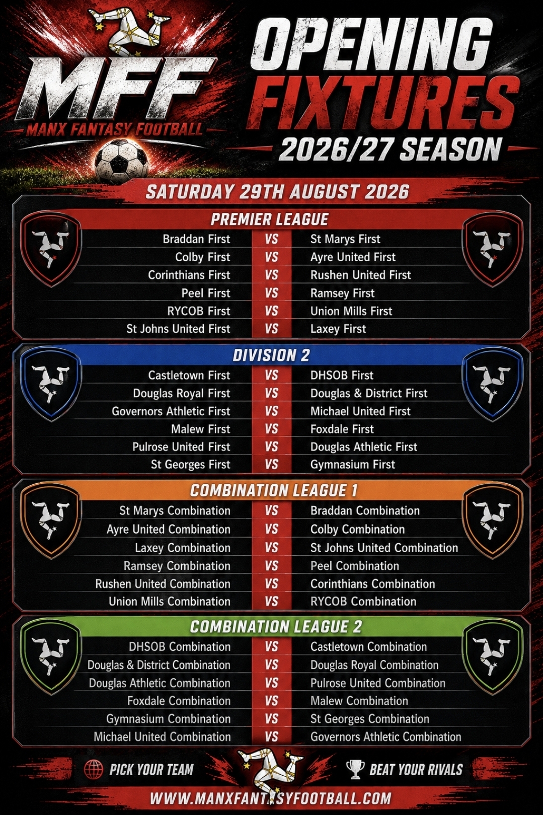 Opening Fixtures For Isle of Man Football 2026/27
